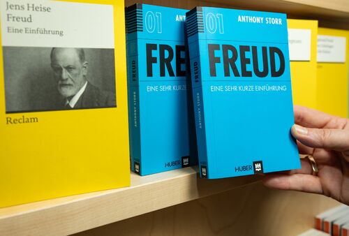 Detail of a bookshelf with several books.