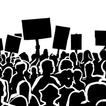 Gezeichnete Schatten einer protestierenden Menge mit Schildern